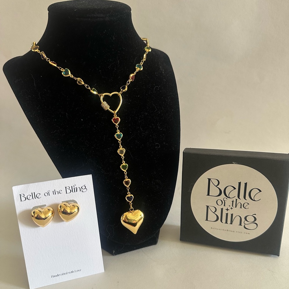 18k Gold Plated Heart Necklace and Earrings Set